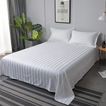 Sale Active Pure White Striped Cotton Bedsheet for Double Bed with 2 Pillow Covers – Soft & Hypoallergenic